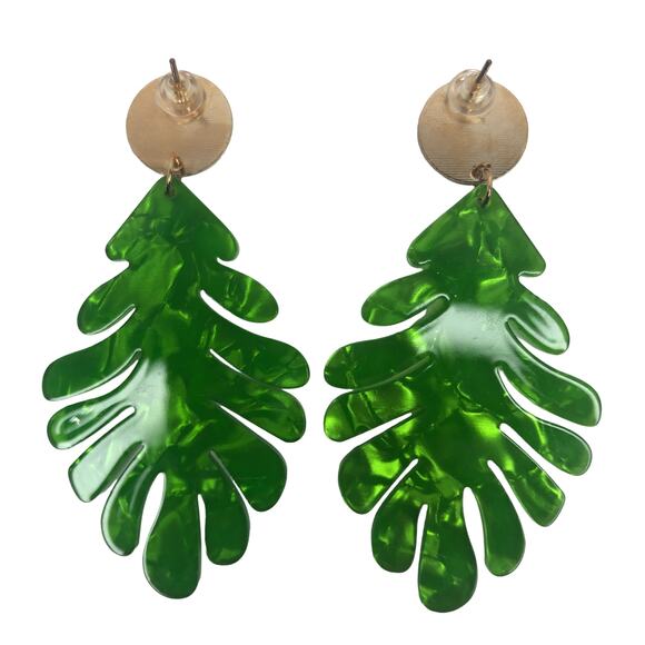 Green Resin Leaf Earrings - Picture 4 of 4